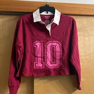 NWT Mighty Fine Cropped #10 Polo Long Sleeve Shirt Size S